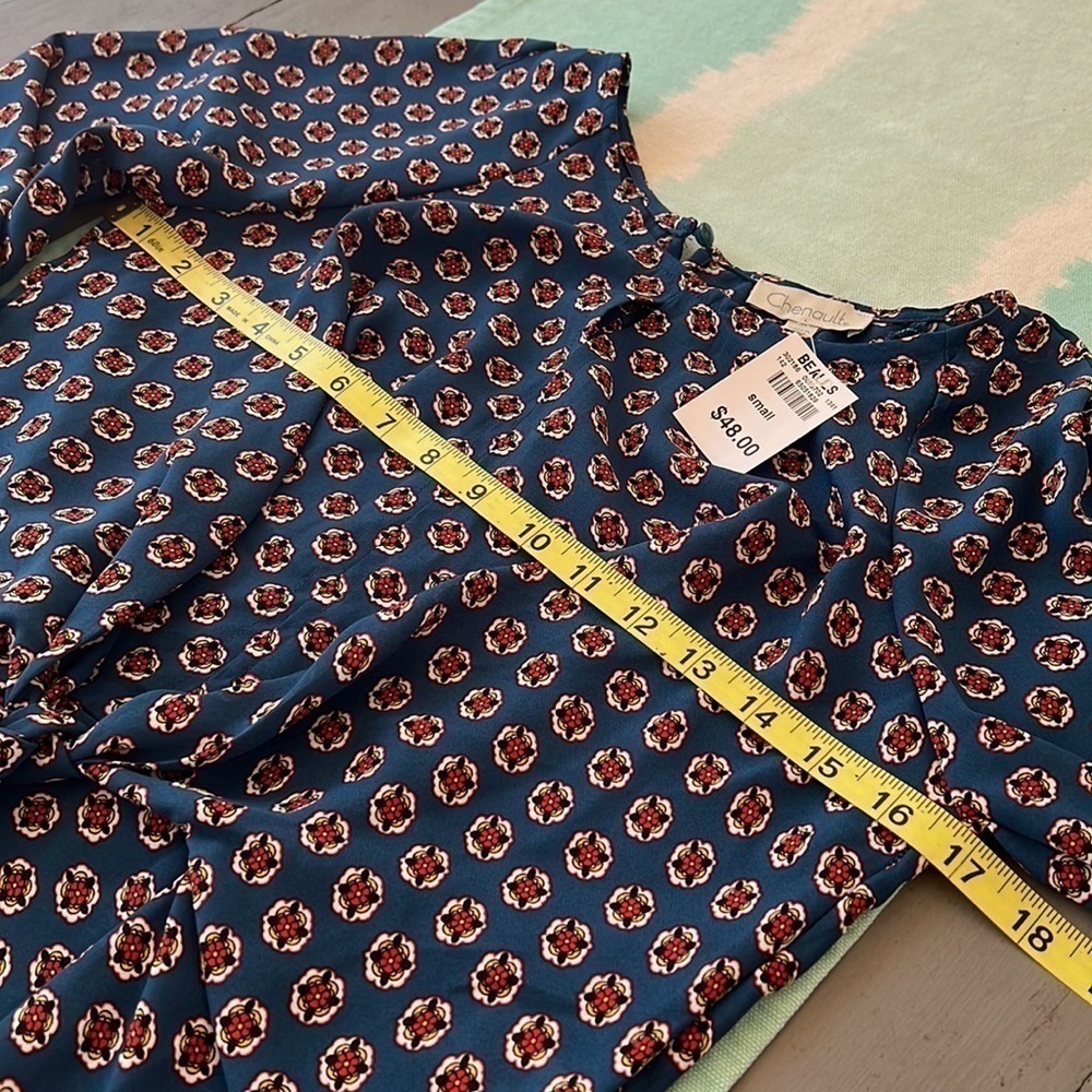 Chenault Teal Floral Front Tie Kimono Sleeve Top NWT - Picture 11 of 13